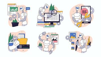 Robots working on digital tasks vector