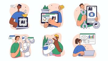 Illustration of people using AI technology vector