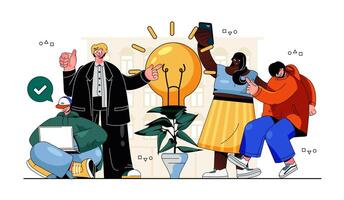 Big idea concept for modern web design. People brainstorming, working at business together, creating success strategy, generating new solutions. Flat illustration isolated on white background. vector