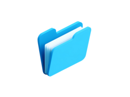 Blue folder icon with white papers on transparent background png