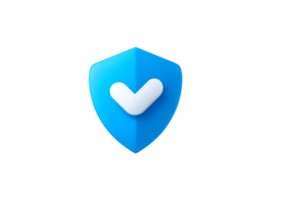Blue shield with white checkmark 3D render on transparent background png