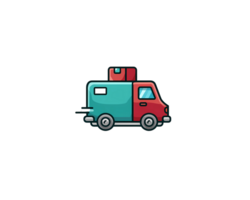 Cartoon Delivery Van with Boxes Teal and Red Color Scheme png
