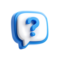Blue question mark in speech bubble 3D render on transparent background png