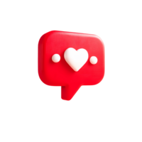 Red Speech Bubble with White Heart and Dots on Transparent Background png
