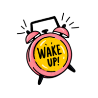 Pink and Yellow Alarm Clock with Wake Up Message on Transparent Background png