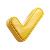 Shiny golden check mark icon 3D render illustration on transparent background png