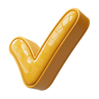 Glossy Yellow Check Mark Symbol 3D Rendered Illustration on Transparent Background png