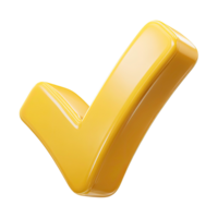 Shiny golden check mark icon with a glossy finish on transparent background png