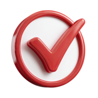 Red check mark in circle 3D render approval icon on transparent background png