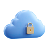 Blue cloud with golden padlock for secure data storage on transparent background png