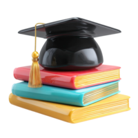 Graduation Cap and Tassel on Stack of Books on Transparent Background png