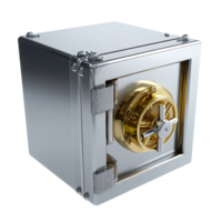 Shiny Silver Safe Box with Golden Dial and Handle Security Concept png