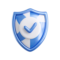 Blue and White Shield with Check Mark on Transparent Background glossy png