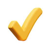 Realistic golden check mark icon 3D rendering illustration on transparent background png