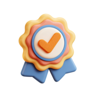 3D Approved Badge with Ribbon and Check Mark on Transparent Background png