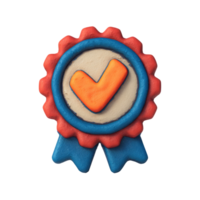 Clay Award Badge with Check Mark on Transparent Background Handmade clay png