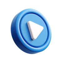 3D Blue Play Button with White Triangle on Transparent Background rendered png