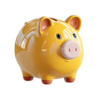 Shiny Yellow Piggy Bank for Savings and Finance on transparent background png