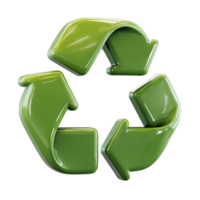 Glossy Green Recycle Symbol with Arrows on Transparent Background glossy green png