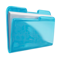 Shiny blue folder with documents icon on transparent background glossy background png