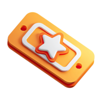 Orange ticket with white star and frame on transparent background rendering png