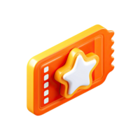Orange ticket with white star 3D render on transparent background orange png