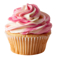 Delicious pink and white frosted cupcake close up on transparent background png