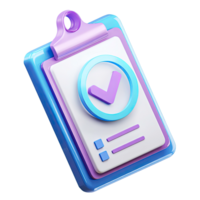 3D Clipboard with Check Mark Symbol on Transparent Background rendered clipboard png