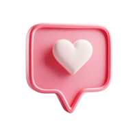 Pink Like Notification with White Heart 3D Render on transparent background png