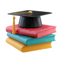 Graduation cap on stack of books education concept on transparent background png