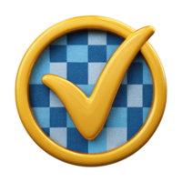 Golden check mark in a circle on a checkered background on transparent background png