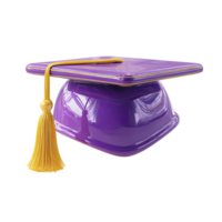 Purple Graduation Cap with Gold Tassel Render on Transparent Background glossy png