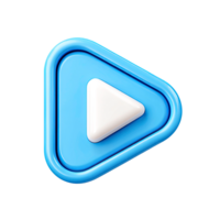 Blue Play Button Icon with White Triangle on Transparent Background glossy png