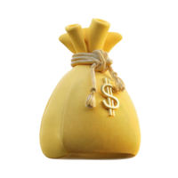 Golden money bag with dollar sign on transparent background render png