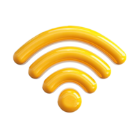 Glossy yellow wifi signal icon with three bars on transparent background png