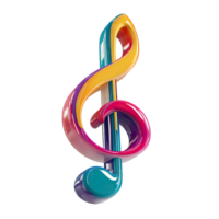 Colorful Treble Clef Musical Note Render on Transparent Background vibrant glossy png