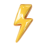 Shiny Yellow Lightning Bolt with Golden Outline on Transparent Background glossy png