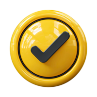 Glossy yellow button with black check mark on transparent background glossy png