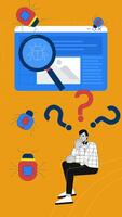Debugging in web site development 2D vertical animation. Website testing. Webpage developer identifying and fixing code bugs animated character cartoon flat concept metaphor 4K stop motion video