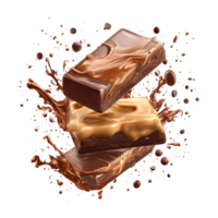 chocolate bar with splashes and chocolate on transparent background png