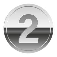 Silver glossy mirror medal for sport and games with number two vector
