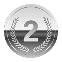 Silver mirror medal for sport and games with number two vector
