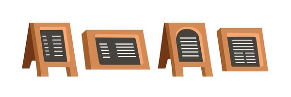 Set of menu board. Restaurant board illustration. Cafe wodden board. Chalkboard menu. vector
