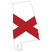 Alabama map with flag. Flag of Alabama state on map. vector