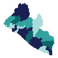 Liberia map in region administrator. Map of Liberia region administrator in gradient blue color vector