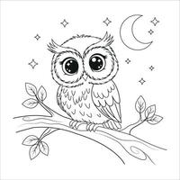 Adorable Night Owl Outline Illustration for Children's Activity Book vector