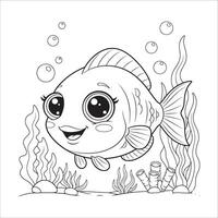 Cute Baby Fish Coloring Page Underwater Ocean Scene for Kids vector
