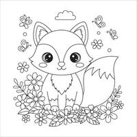 Cute Fox Line Art Drawing for Children's Coloring Books vector