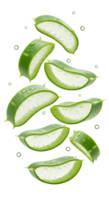 Fresh Aloe Vera Slices Floating Elegantly on a Transparent Backdrop png