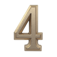 3D Golden Textured Ornate Number Four Isolated Object on Transparent Background Asset png